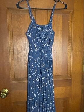 Blue Floral Maxi Dress with White Blossoms - worn once